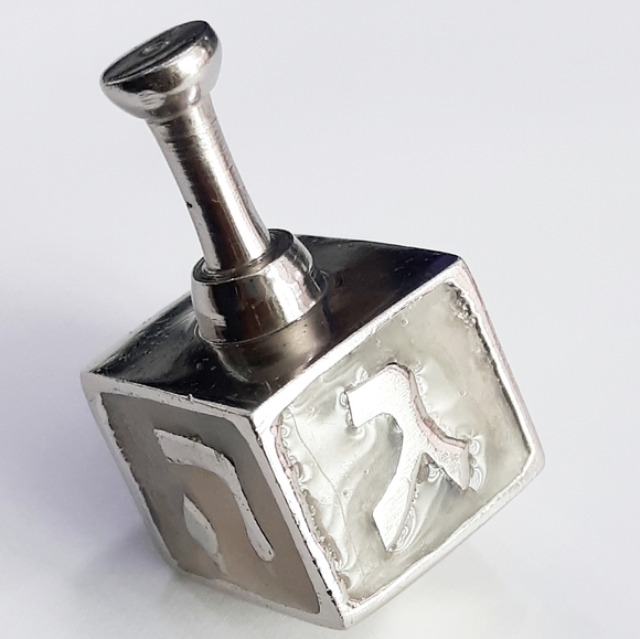 DREIDEL- Israel Dreidel Vintage Mother of Pearl Silver Hanukkah - Picture 3 of 9